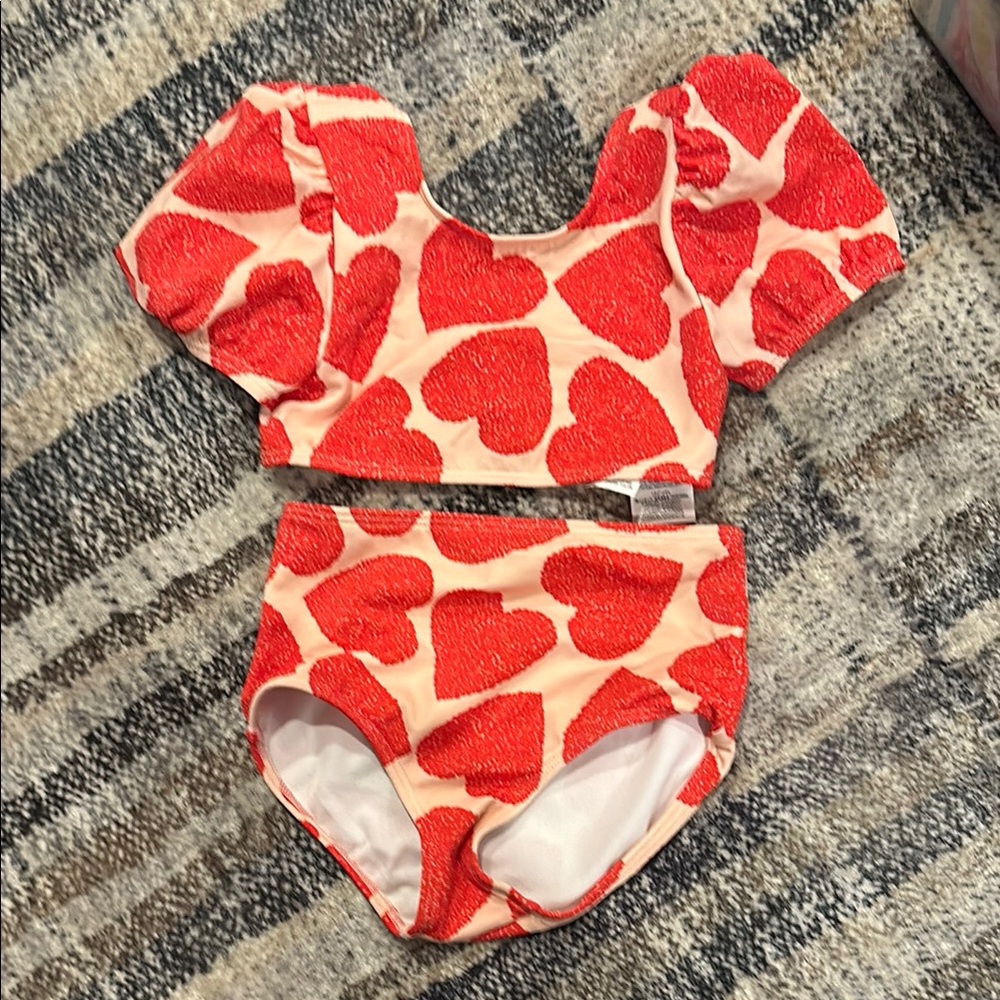 Mini Boden Red Heart Kids Swim Bikini